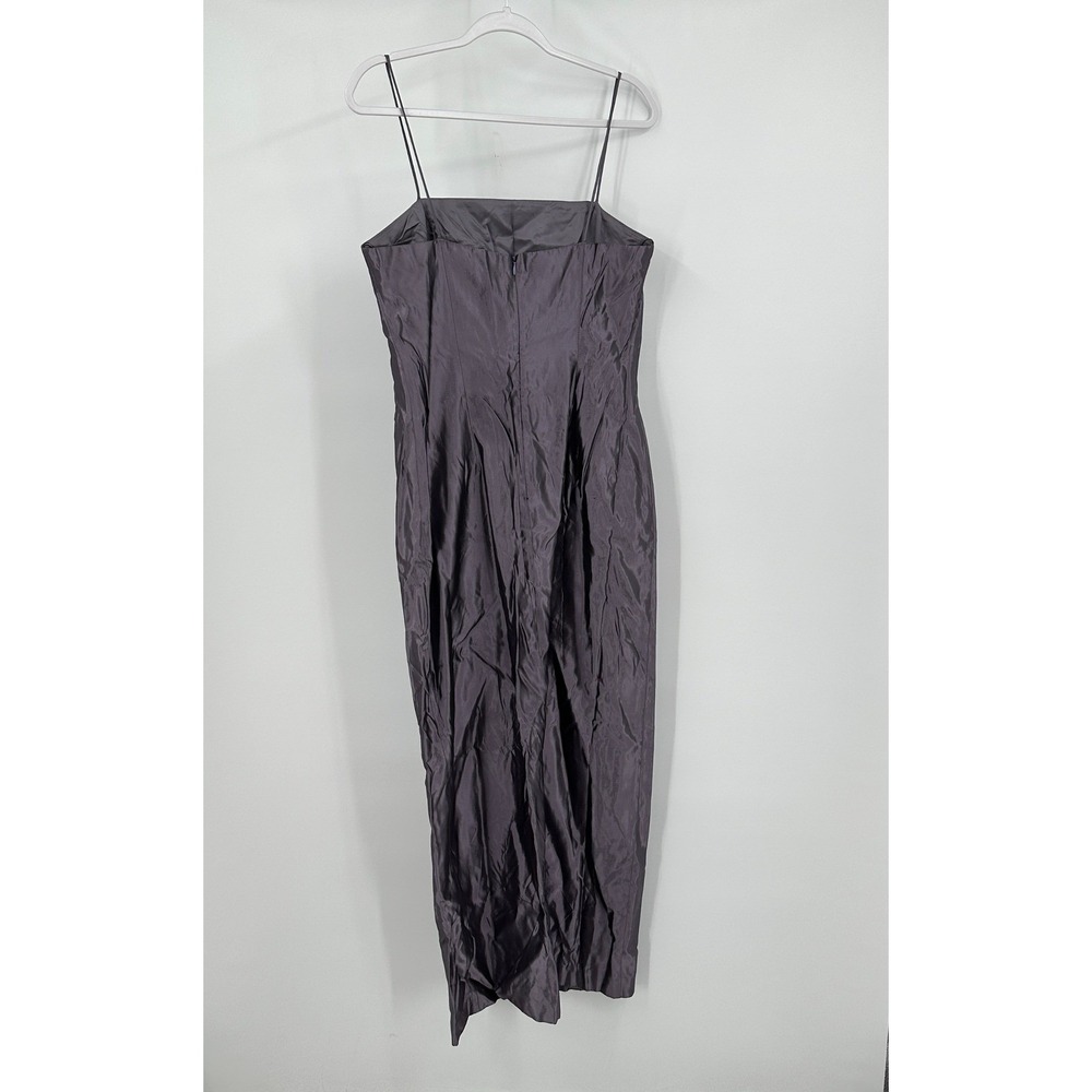Womens Minimalist 90s Charcoal Gray Metallic Spaghetti Strap Maxi Gown Dress 10 - Picture 2 of 8
